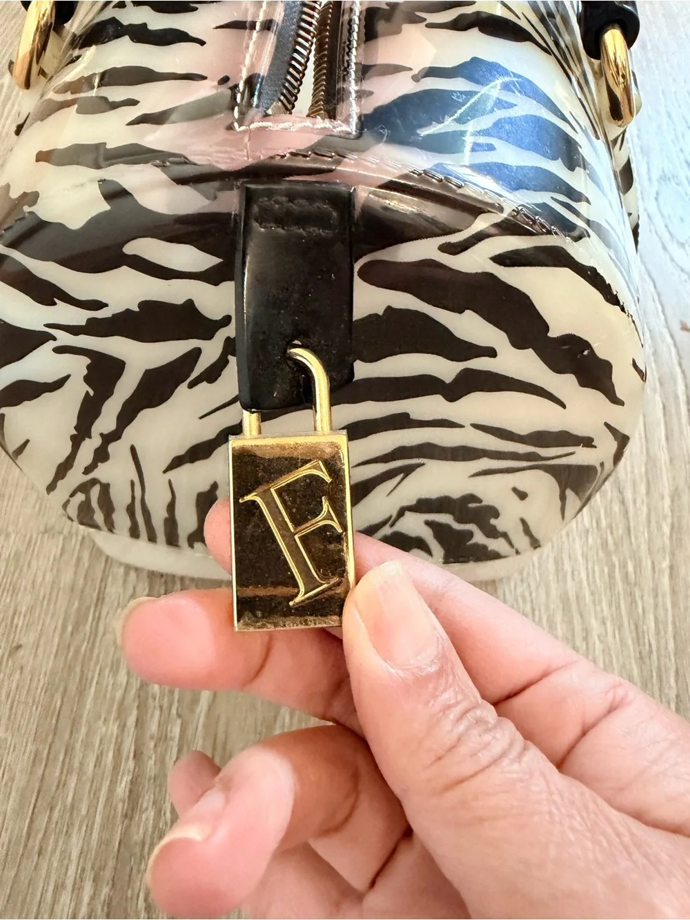 Furla Black & White Zebra-Print Dome Jelly Satchel
